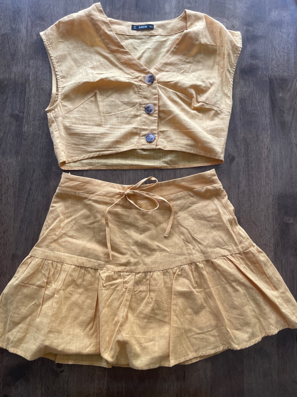 SHEIN Mustard Yellow 100% Cotton Skort & Top Two Piece Set Size Small